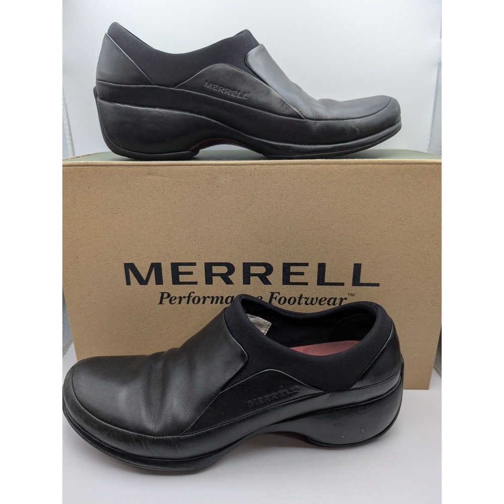 Merrell Shoes Womens Size 9.5 Black Spire Stretch Slip On Comfort Leather J43962